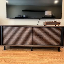 Mid-Century Modern Wood Credenza/Media Console with Textured Doors