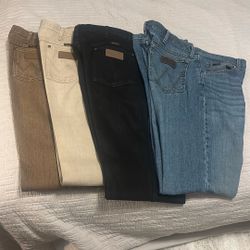 Wrangler 36x36 Jeans 4 Pair 4 Colors 