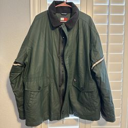 Y2K VTG 90s TOMMY HILFIGER GREEN/YELLOW WINDBREAKER RAINCOAT JACKET SIZE XL