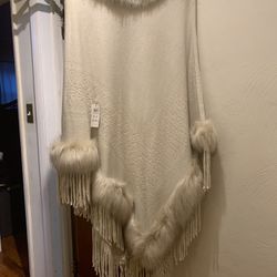 Tan Faux Fur Trimmed Poncho