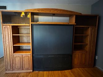 Oak Entertainment Center With 60” Projection TV