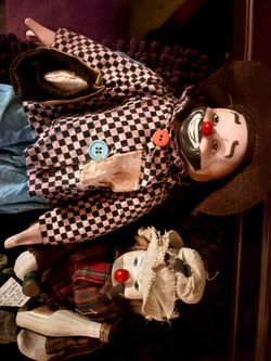 Vintage porcelain hobo clown dolls