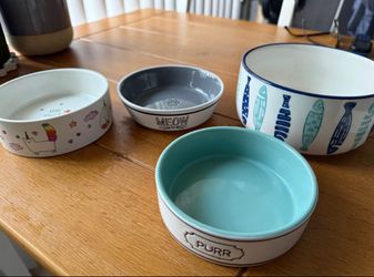 Ceramic Cat Bowls & Mat