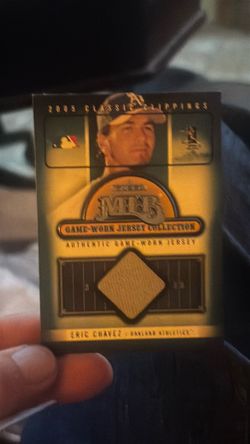Eric Chavez Oakland Athletics game worn jersey numbered 27 of 72 card