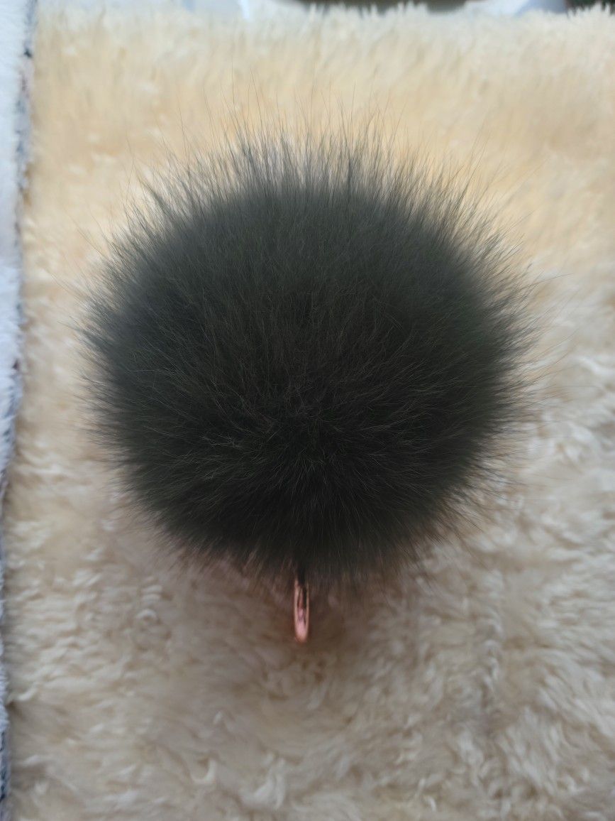 8" Long Hunter Green & Light Pink Fur 6" Pom Pom Keychain + 2 Fur Freebies