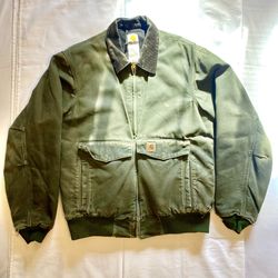 Vintage Carhartt Sandstone Jacket J165 Bomber Moss Green Quilt SZ L USA