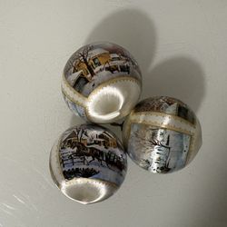 3 Vintage Currier & Ives Satin Ornaments 