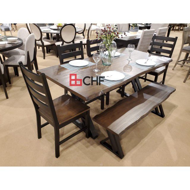 Dining  Table Set With 4 Chairs And Bench Included 