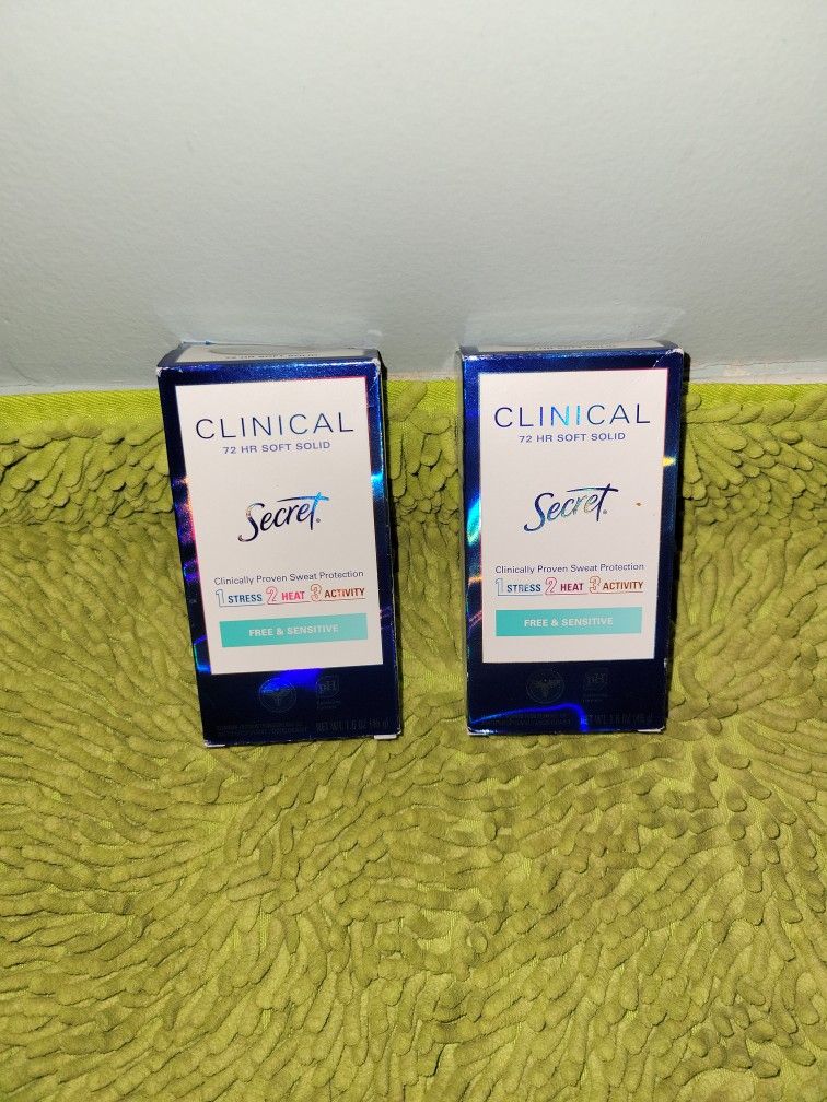 2 Deodorants Secret Clinical 72hr Soft Solid Free Sensitive 1.6oz