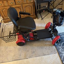 Scooter, Foldable, Red, Front And Rear Lights, Baskets And Disc Brakes, In Like New Condition