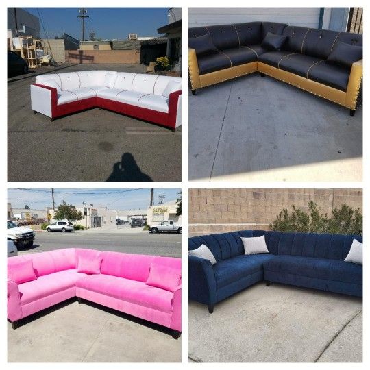 Brand NEW  7X9FT SECTIONALS WHITE ,BLACK  LEATHER Combo,  NAVY,  BUBBLEGUM FABRIC.  Sofas  ( L  Couches) CHAISE  2pcs 