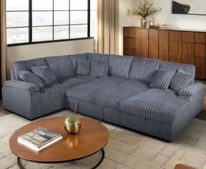 New Corduroy Fabric Sectional W Pullout Bed / Chaise Storage. Dark Grey Or Chocolate. 970x123”x66”x38”H. Free Delivery!