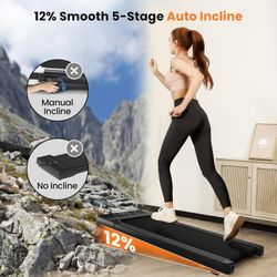 Walking Pad with 12% Auto Incline, Incline Under Desk Treadmill with 6 HIIT Modes, Compact Treadmills for Home Office with Remote Control, Quiet Walki