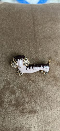 Dachshund Enamel and Crystal Brooch Pin