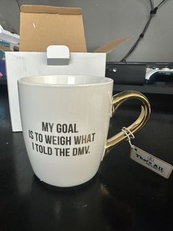 Brand new gold handle white mug 16oz stoneware Care Instructions: Hand Wash Only - Do Not Microwave