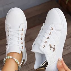 Women's Quilted Pattern Sneakers, Lace Up Platform Soft Sole Walking Skate Shoes, Low-top Breathable Shoes