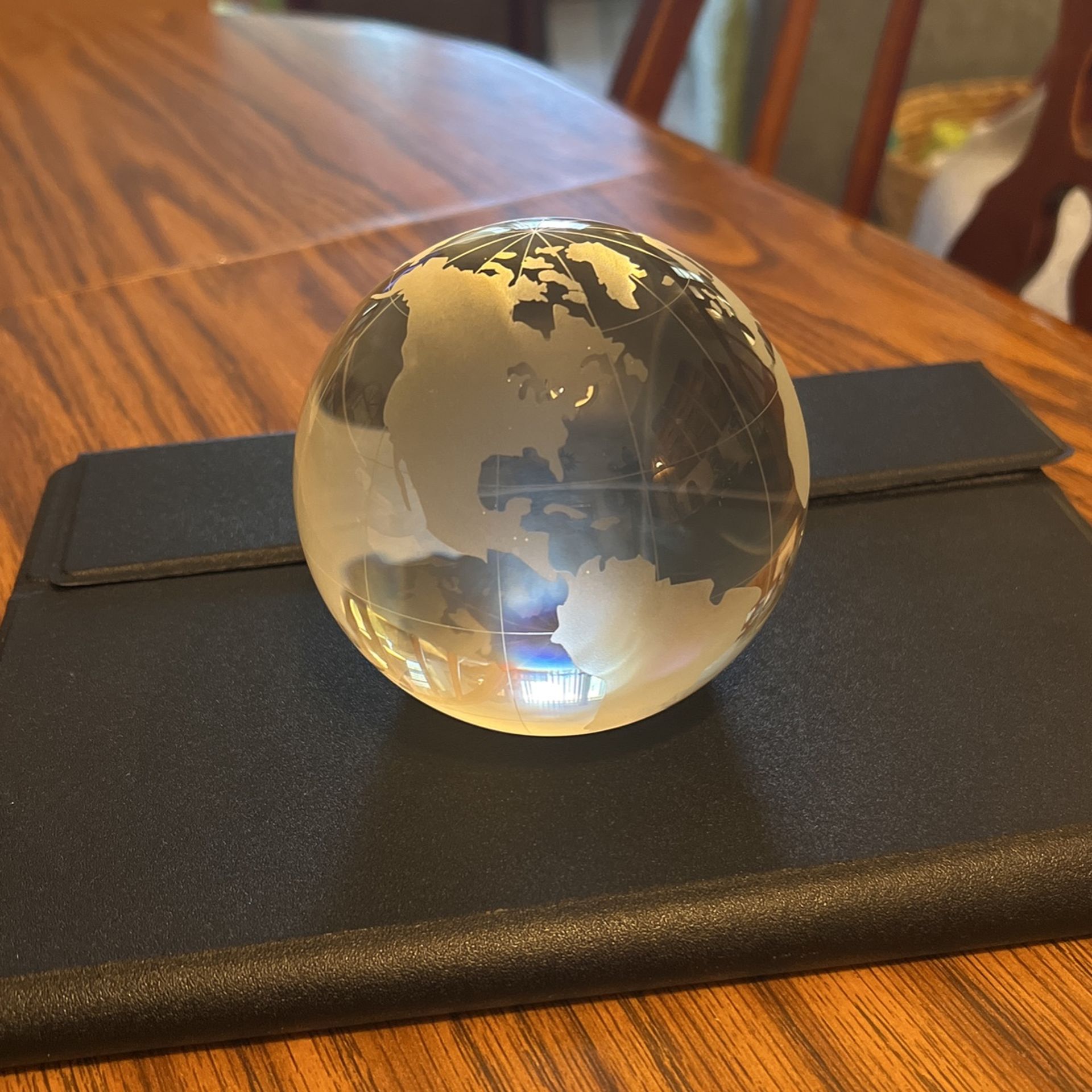 Etched Glass Planet Earth Paperweight