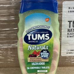 Wholesale Pallet – Tums Naturals Black Cherry & Watermelon (56-Count Bottles)
