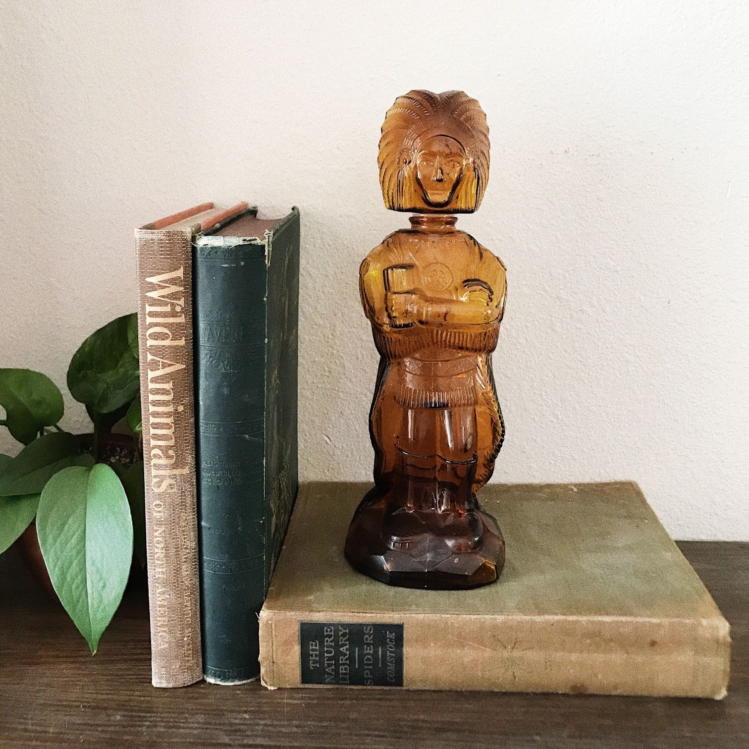 Vintage Amber Glass Indian Chief Decanter