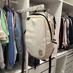 White & Beige Coach Backpack