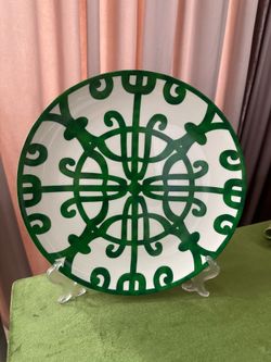 Green Damask Plate Set