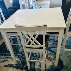 Sturdy Wooden Table With 4 Barstools 