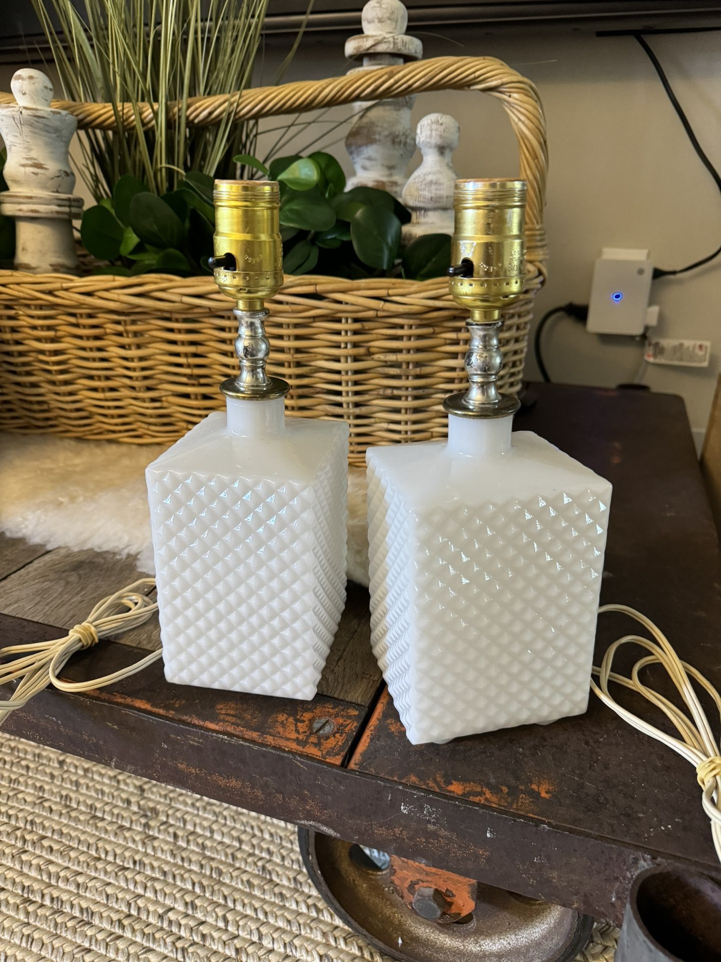 Vintage Milk Glass Lamp Set