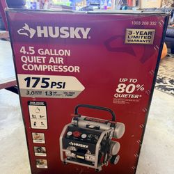 Husky Air Compressor 175 PSI 4.5 Gallon Whisper Quite, Only 2 Days New! Works Perfect Just Want A Bigger Unit For My Shop