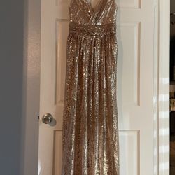 Kate Kasin Dress Womens Size 10 Rose Gold Sequin Sleeveless V Neck Party