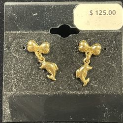 18kt Earring/ 14kt Brooch Dolphins W/ Hearts 