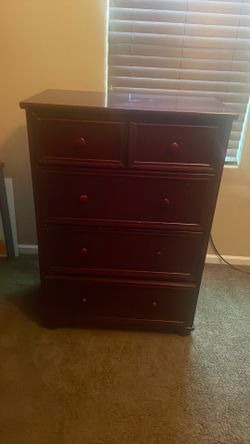 Dark Cherry wood 5 drawer clothes dresser