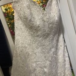 Mori Lee White Mermaid lace Strapless Wedding Dress NWT  W/ Train Sz 14