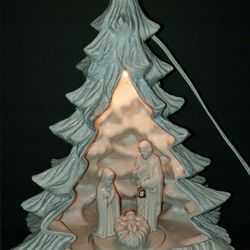 Vintage Lighted CERAMIC White Christmas Tree With Music Box