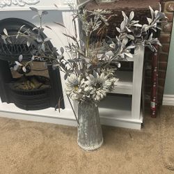 Gray Tin With Floral Decor 