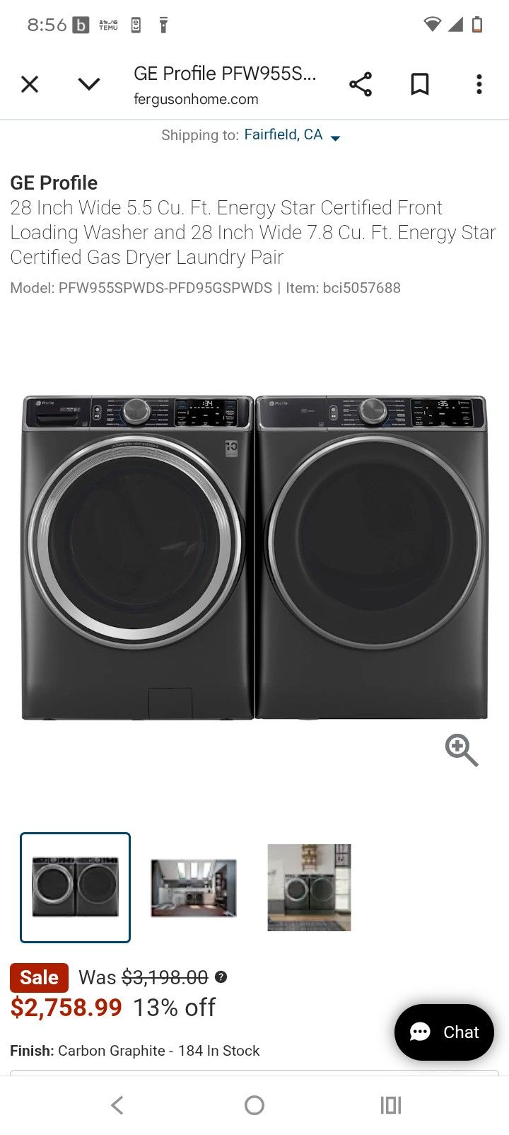 Side by Side Front Load Washer and Electric Dryer Set in Graphite