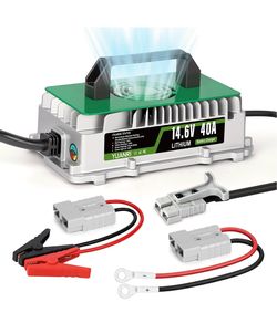 12V 40A Lithium Battery Charger 14.6V LiFePO4 Battery Charger IP67 0V Wake Up, Smart Charging, IP67 Waterpoor, 3 Way Connection, for RV, Boat, Car, Ma