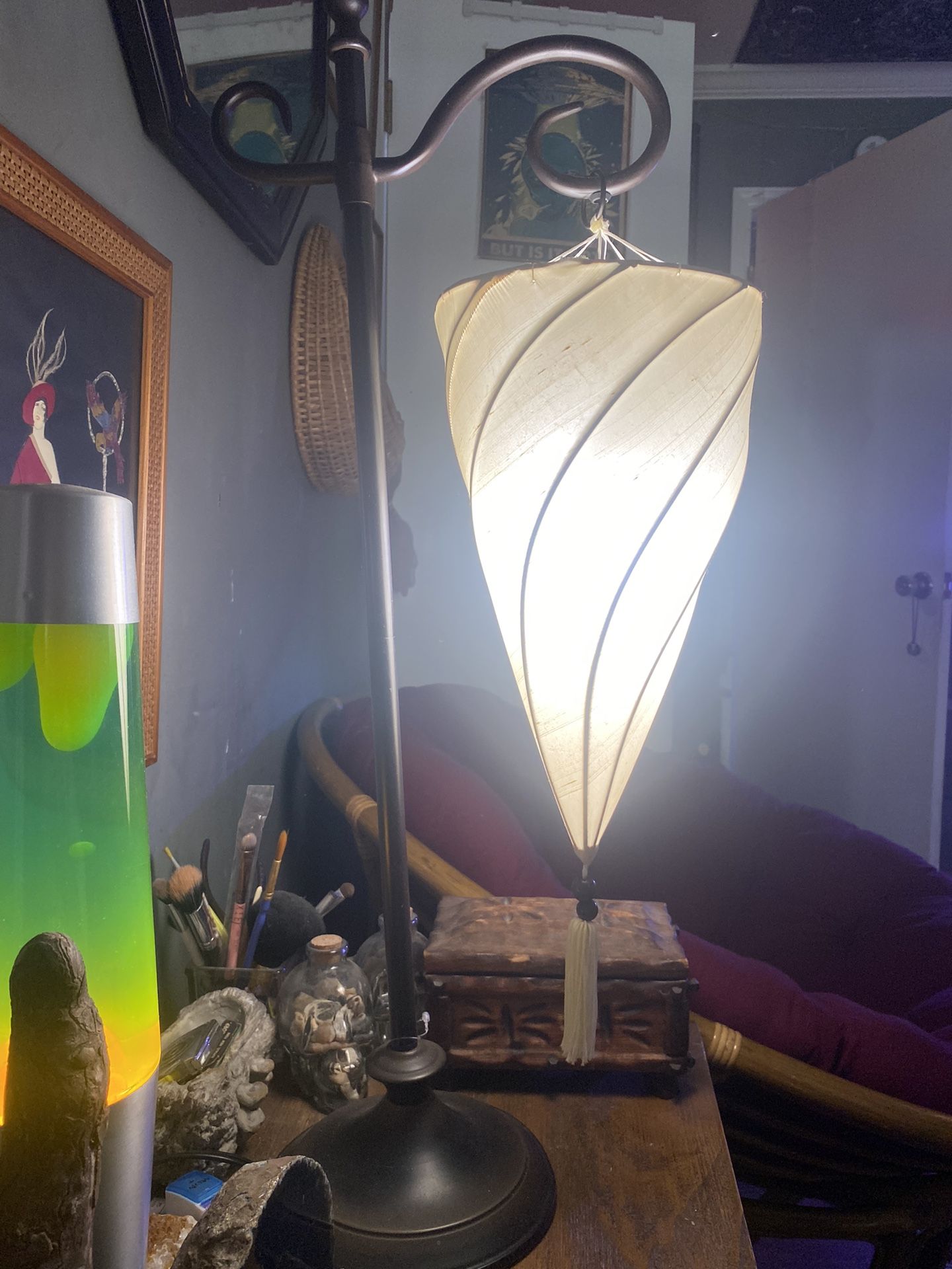 Vintage MCM Set Of 2 Pottery Barn MEDINA Hanging Silk Moroccan Lamp