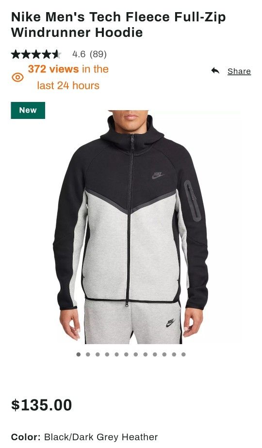 Nike Fleece Tech Black And Grey SIZE L