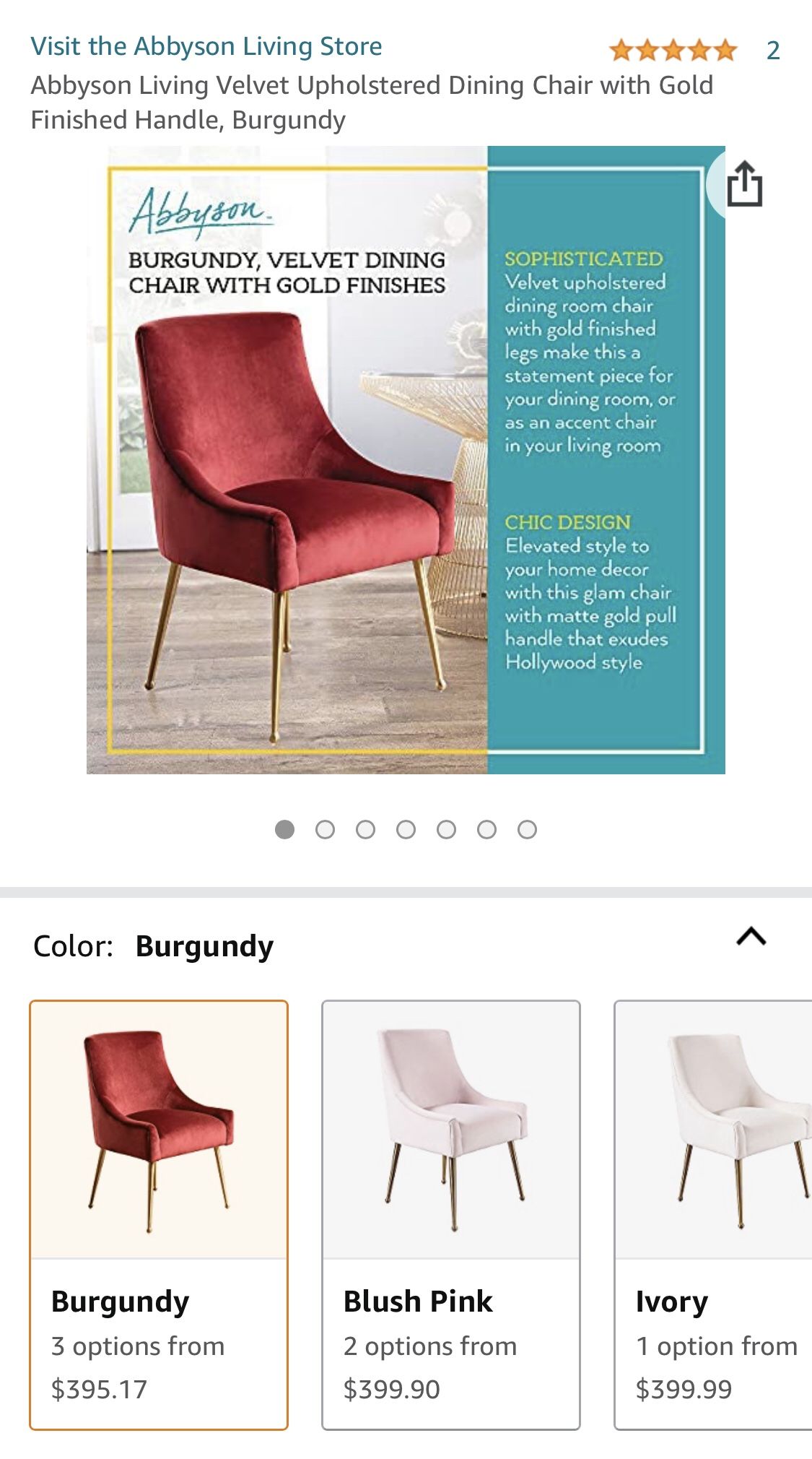 New🇺🇸 Abbyson Living Velvet Upholstered Dining Chair with Gold