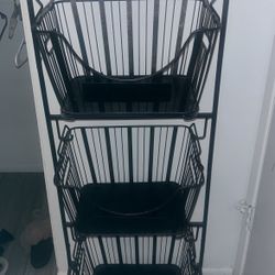 3-Tier Black Metal Storage Basket Stand with Chalk Label Holders