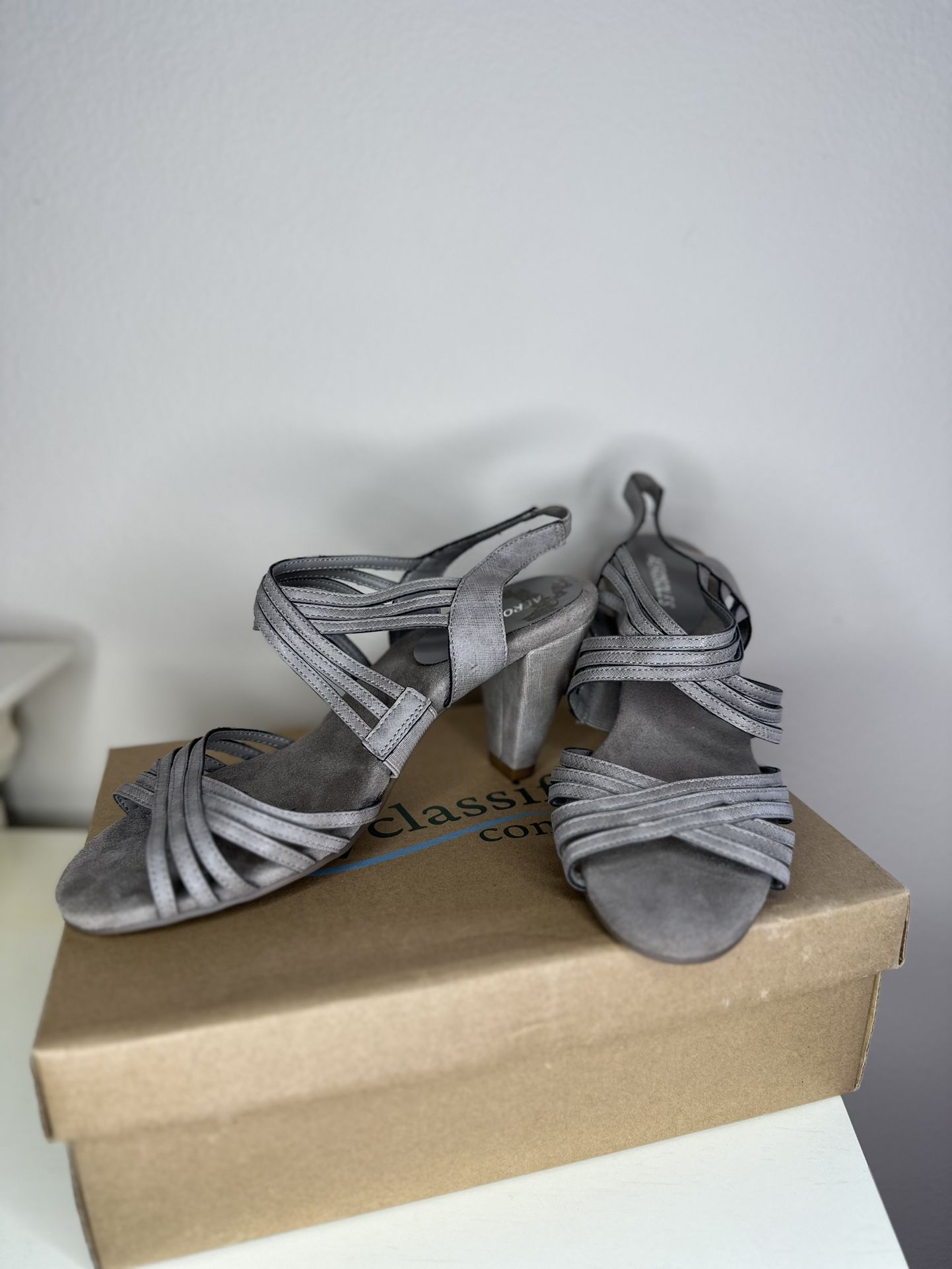 Grey Strappy Heel Sandals 