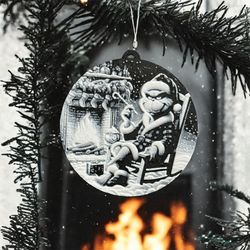 3D Printed Flat Ornaments – Black White Gray | Modern Christmas Tree Decor (Set of 4)