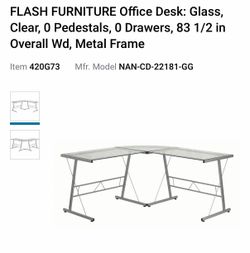 Modern L-Shaped Glass & Metal Desk Set