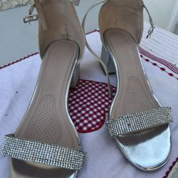 Girls Shimmery Open Toe Ankle Strap Shoes, Size 6