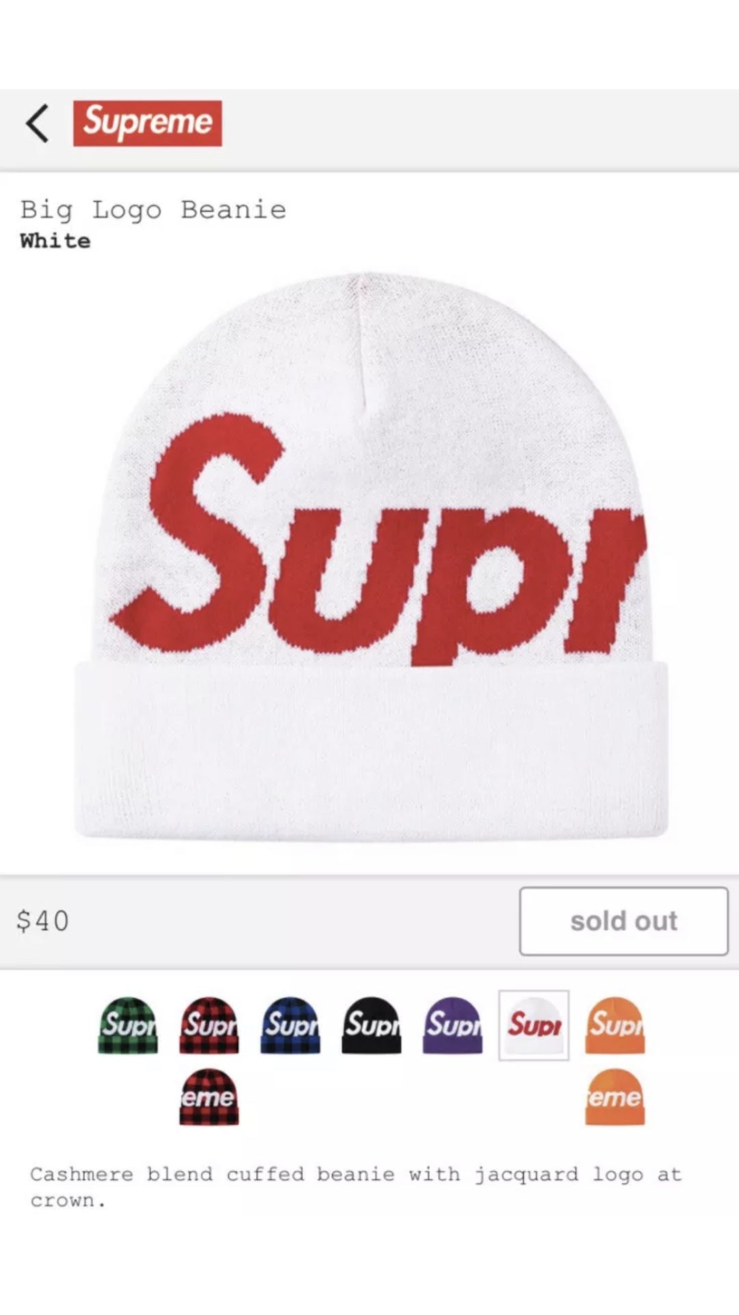 Supreme Big Logo Beanie White