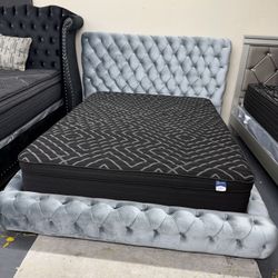New Queen Bedframe + Mattress 