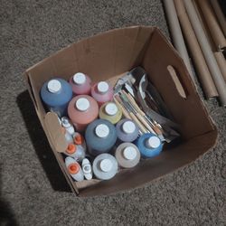 Leftover Non-toxic Paint, Glue, & Brushes