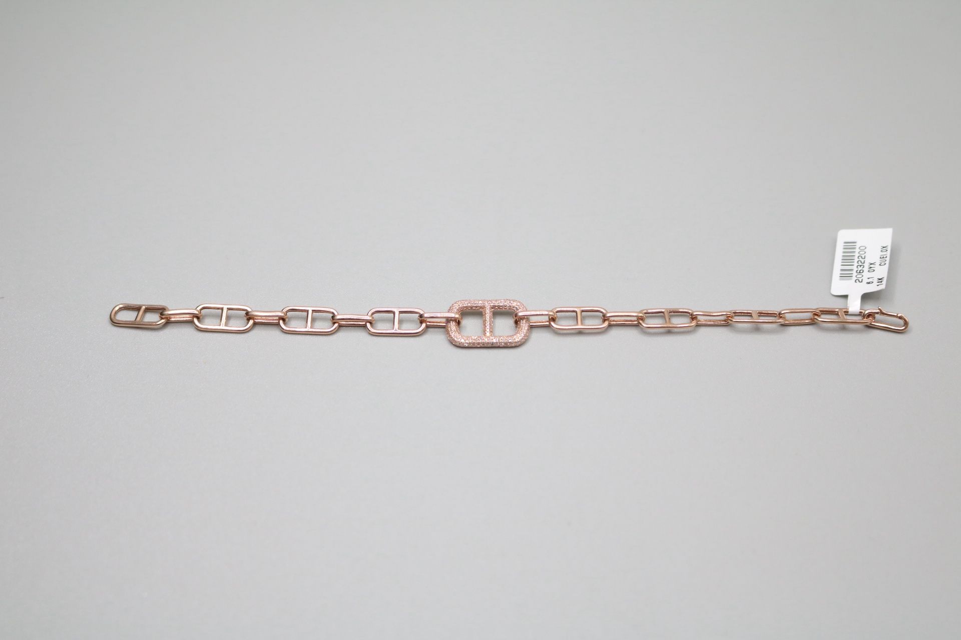 14K Rose Gold Paper Clip Link Bracelet with Diamonds (7 Inches)