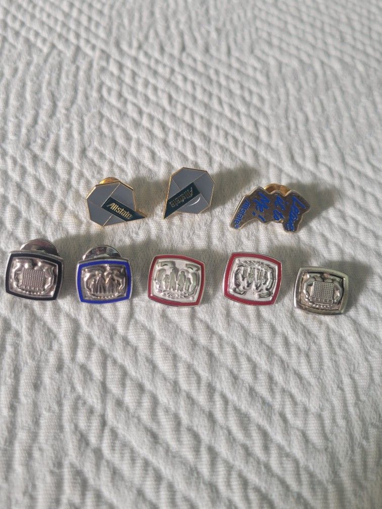 Eight (8) Allstate Lapel Pins - 5 Are Sterling Silver