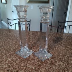 2 Tall Glass Candle Holders 